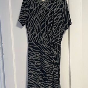 Michael Kors Black and White Chain Pattern Midi Dress